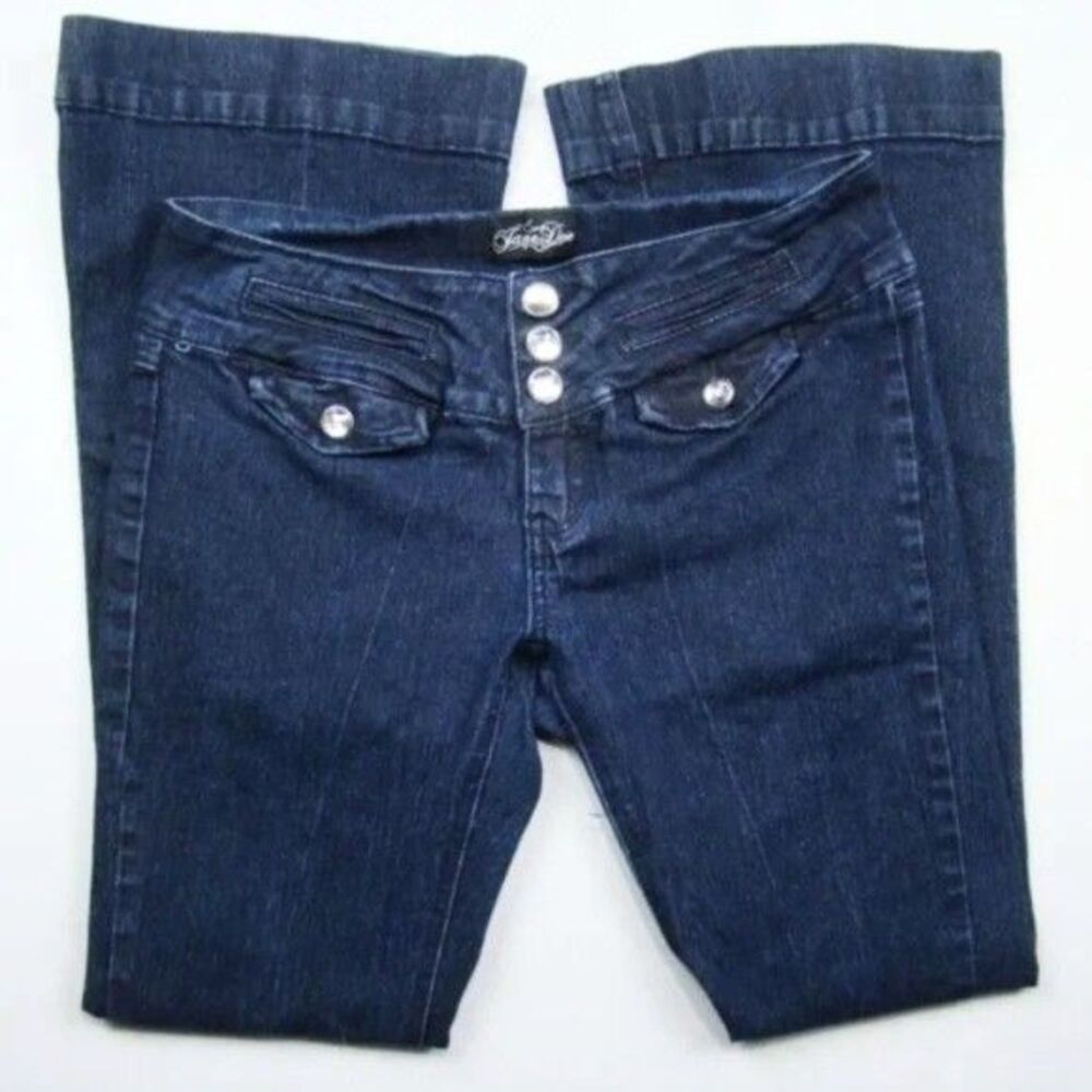 Jane Doe Women's Size 9 Dark Wash Flare Jeans Low Rise Crystal Buttons 30x30